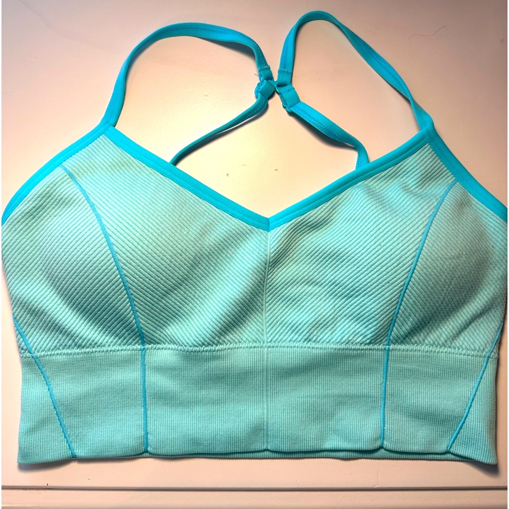 Offline by Aerie seamless corset sports bra. Turquoise blue, size large